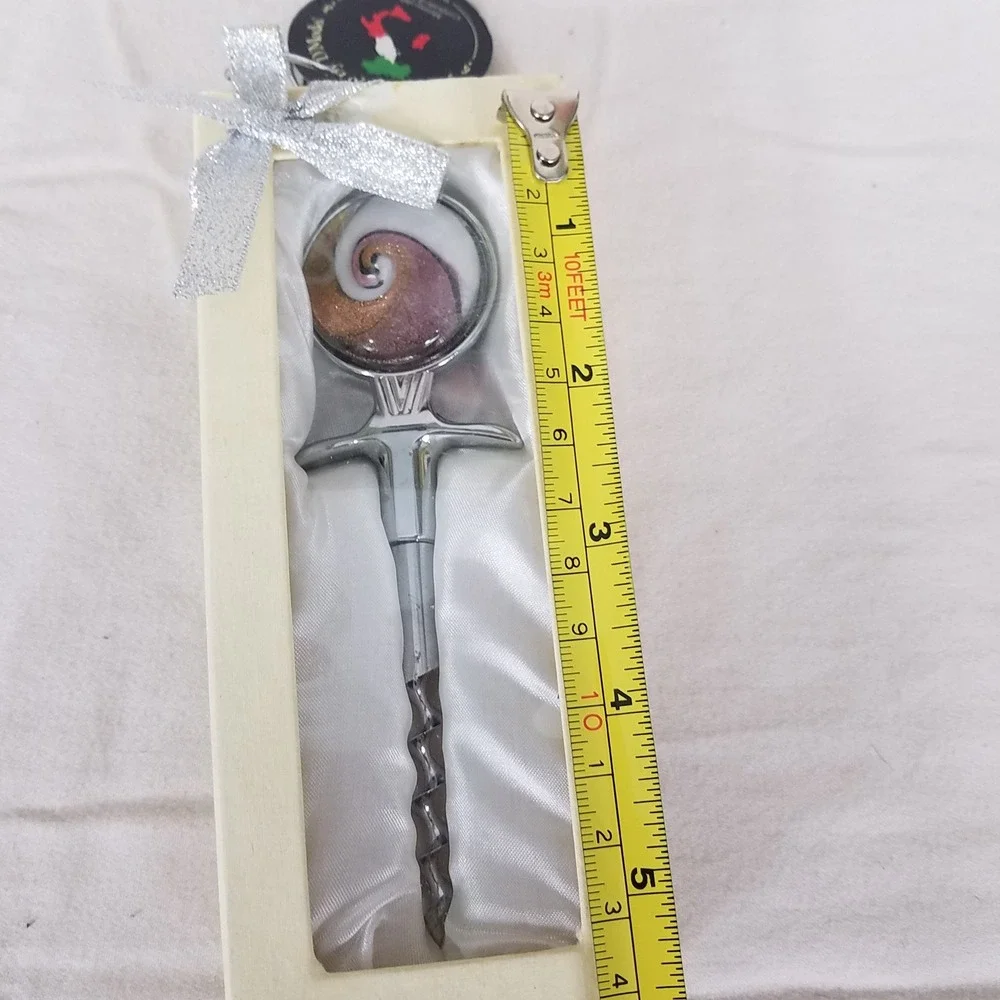 Arte Murano By D'Moda Wine Corkscrew Silver New Glass Swirl Handcrafted 5in